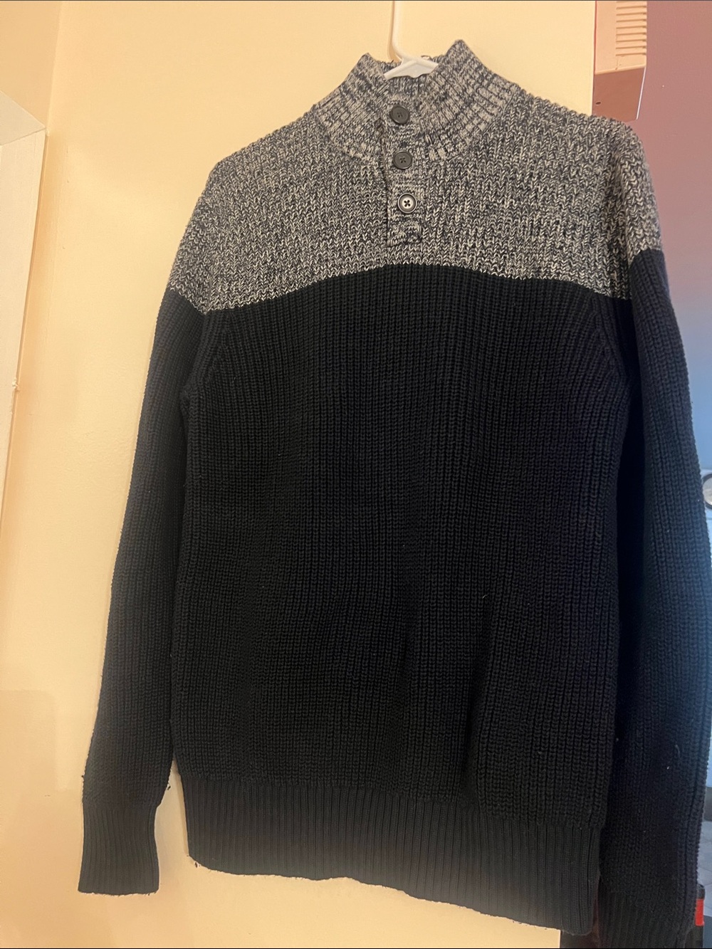 Banana Republic Factory Black & Gray Button Mock Turtleneck Sweater